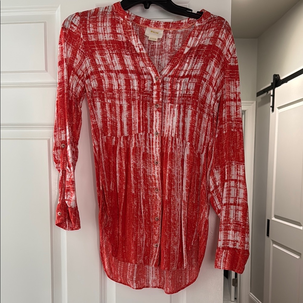 Red Plaid Button-Up Women's Top